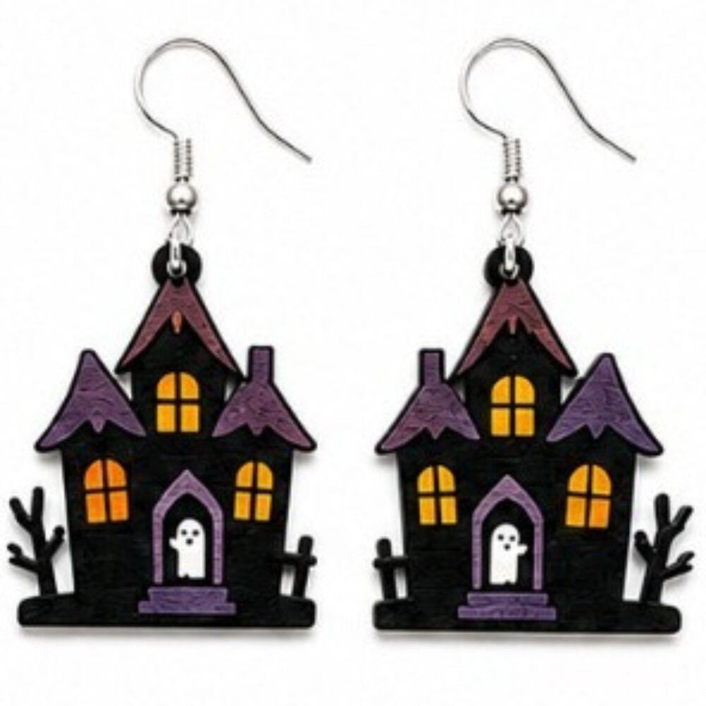 New Halloween Haunted House Ghost Acrylic Dangle Earrings